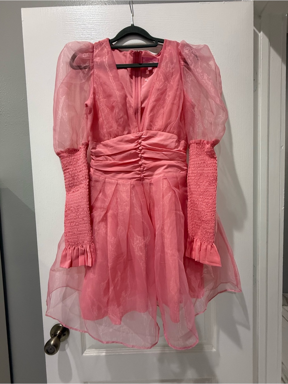 Sugar Thrillz Pink Puff Sleeve Organza Mini Dress